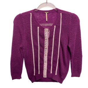 Free People 70% Wool Knit Crystal Lace Sweater Cardigan Jacket